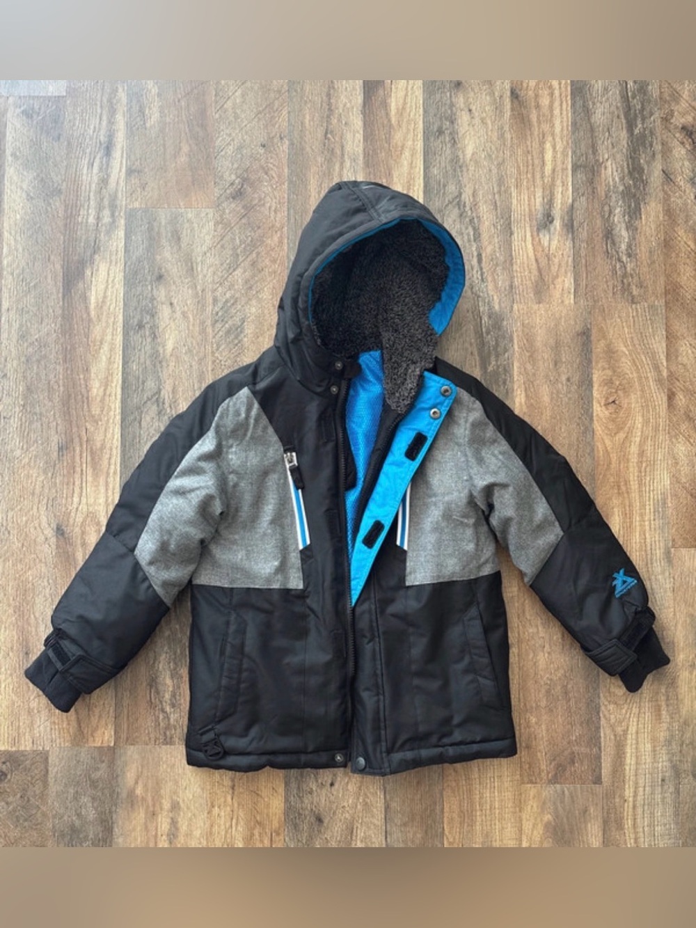 ZeroXsposur boys blue grey black ski snow warm winter hooded coat size 5/6